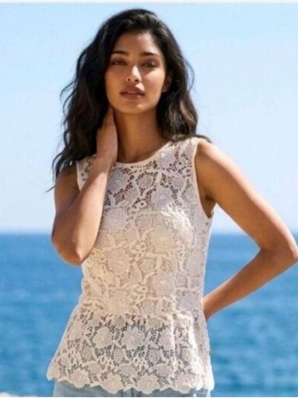 CAbi Lace Peplum Camisole in Cream L